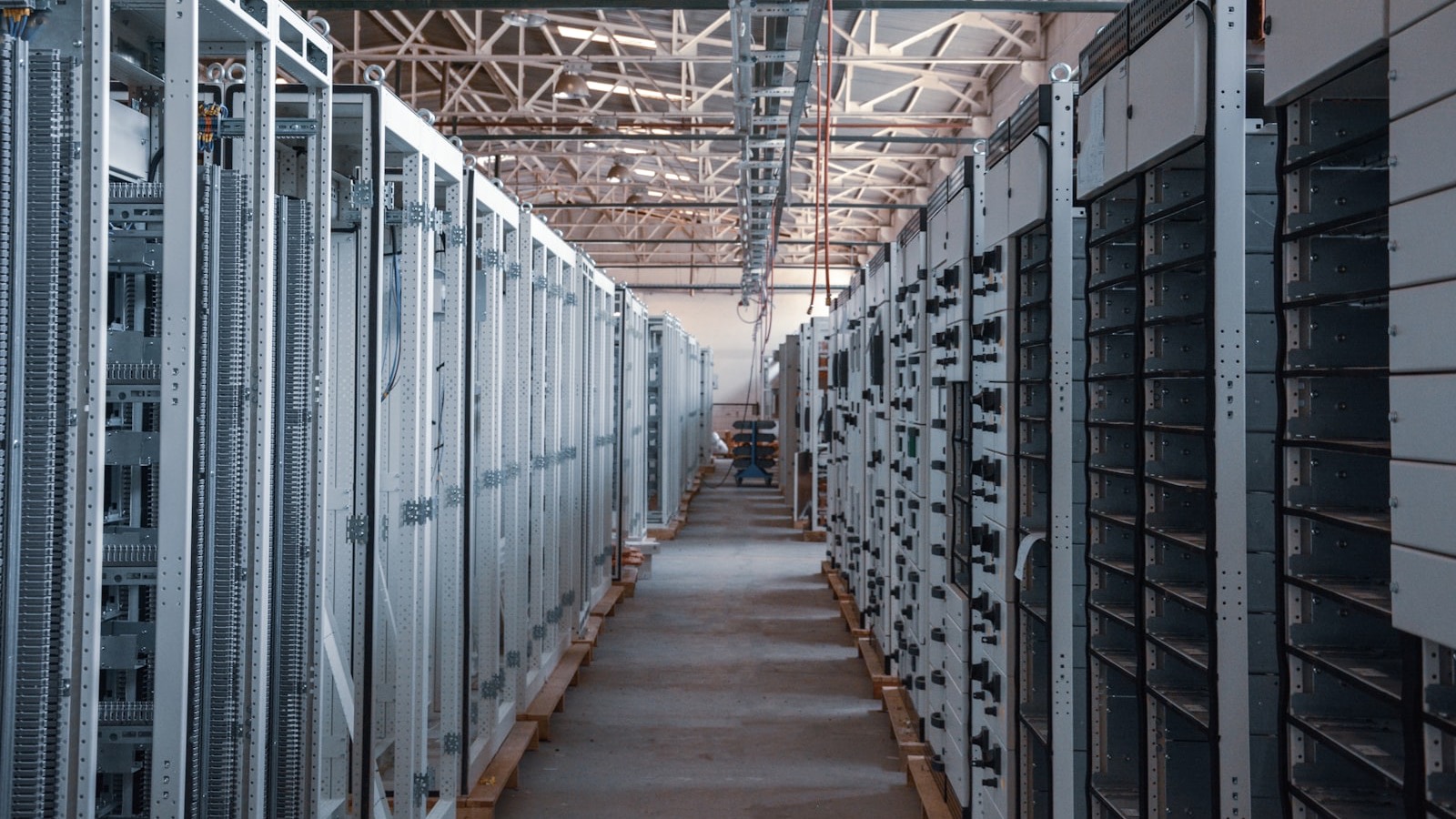 An equipment aisle between server and control cabinets.